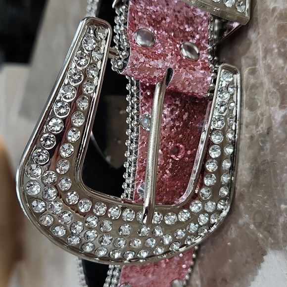 Pink and Silver Decorative Belt with Rhinestone Buckle - Picture 2 of 7